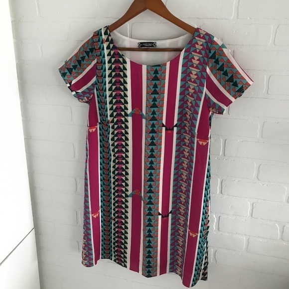 C’est moi Mini Dress Retro Geometrical Relaxed fit Loose fit Size M - Picture 2 of 7